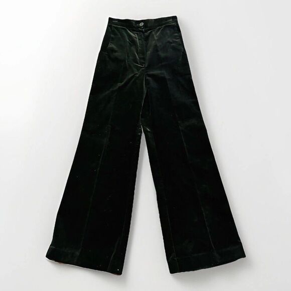 Glendora Black Velvet Bell Bottom Flare Leg Bootcut Pants Retro Disco Vtg 70s - Picture 1 of 6